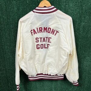VTG Fairmont State University WV Golf Bomber Jacket Mens Large White Maroon 70s
